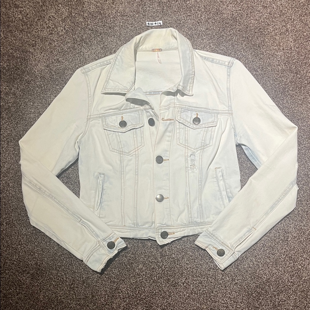 Free People Light Blue and White Jean Jacket